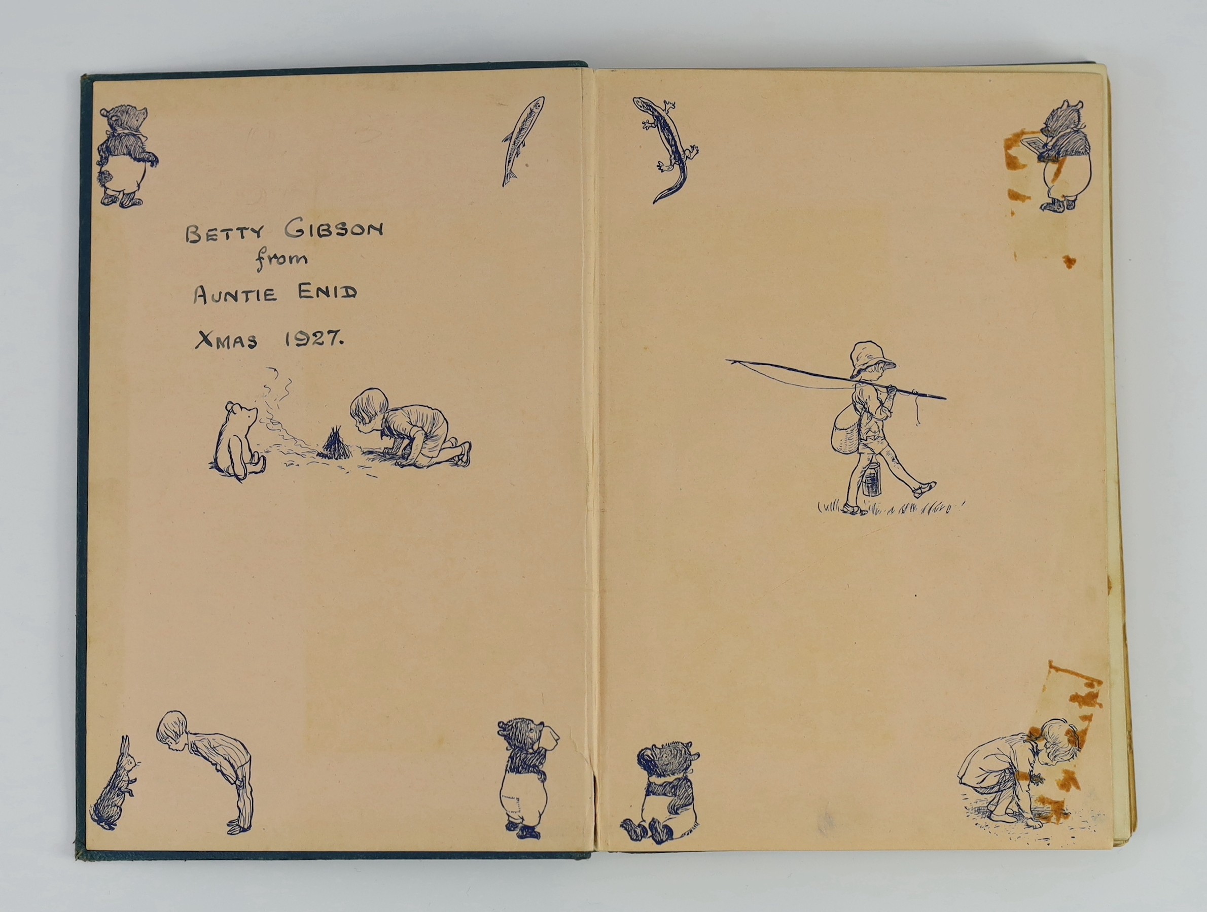 Milne, A.A. - Now We Are Six. First edition, illus. throughout (by Ernest Shepard, some full-page), half title, together with - The House at Pooh Corner. First edition. (illus. etc. as before); royal blue gilt decorated
